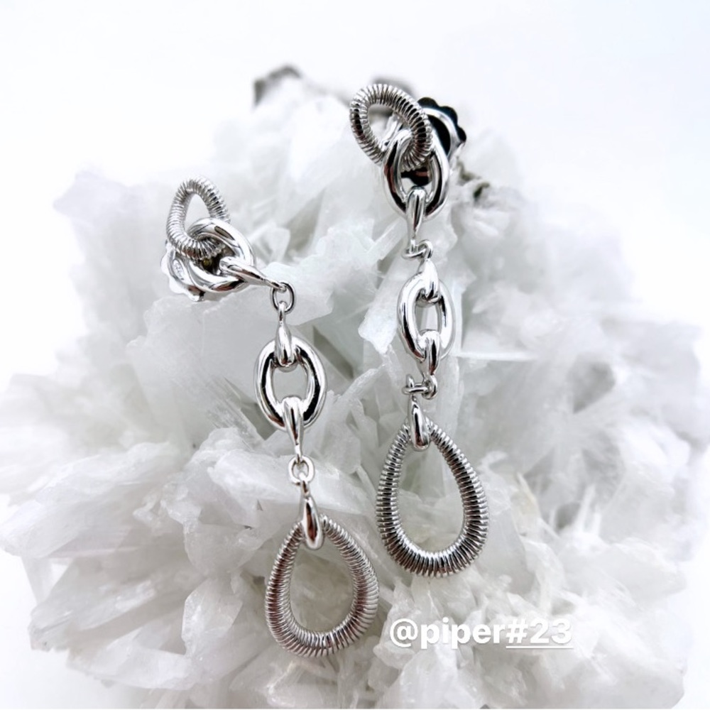 NWT Judith Ripka Eternity Linear Link Drop Sterling Silver 18K Gold Earrings - Picture 5 of 11
